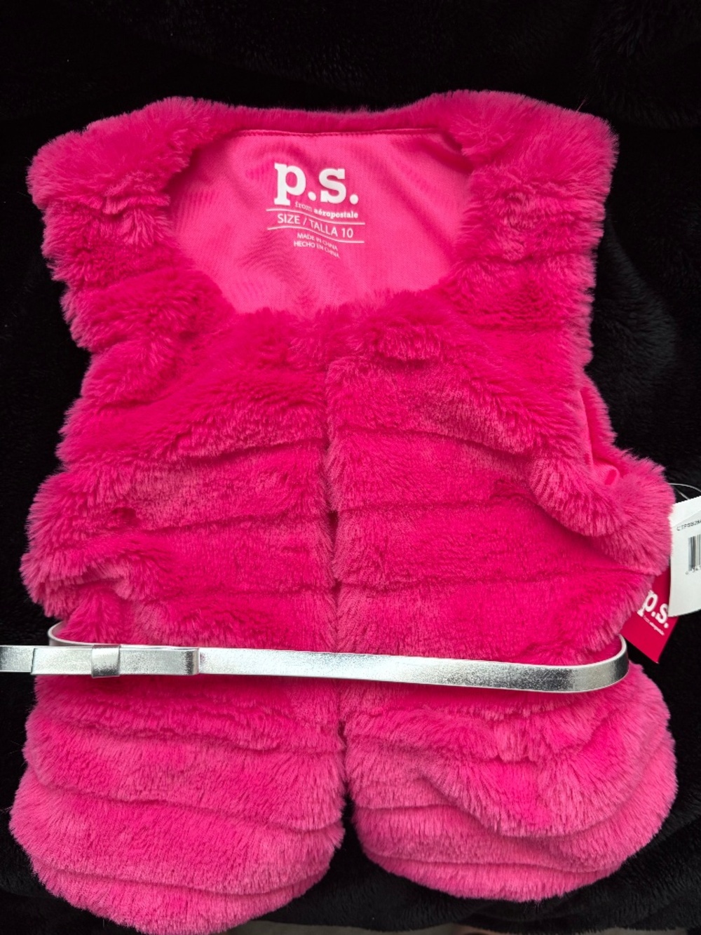 Girls size 10 faux fur pink vest with silver belt